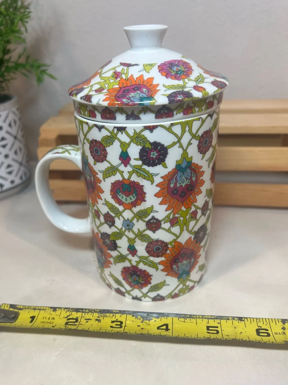 3-pc World Market Teacup, Loose-Leaf Infuser, and Lid 6” Combo | 12 oz. | Boho